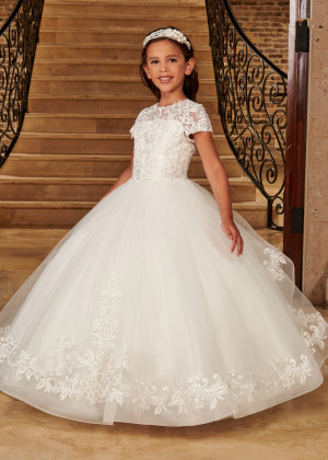 Beaded Ivory Lace Tulle Keyhole Back Dreamy Flower Girl Dress